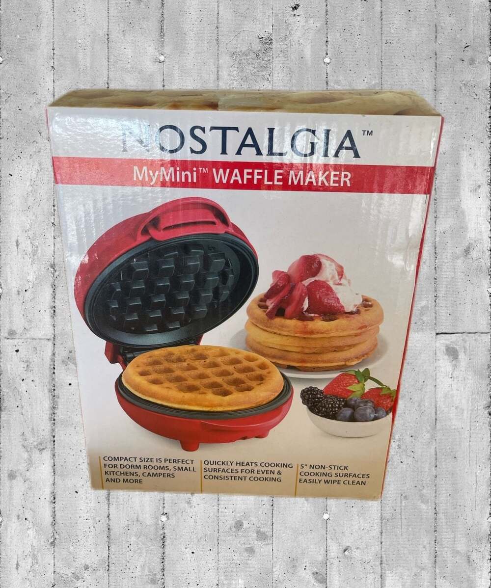 Nostalgia MyMini Waffle Maker, Red, Compact 5" Non-Stick Surface